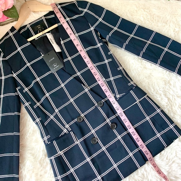 NEW J Crew 365 Navy White Windowpane Check Double Breasted Blazer Jacket 00 NWT - Picture 12 of 16